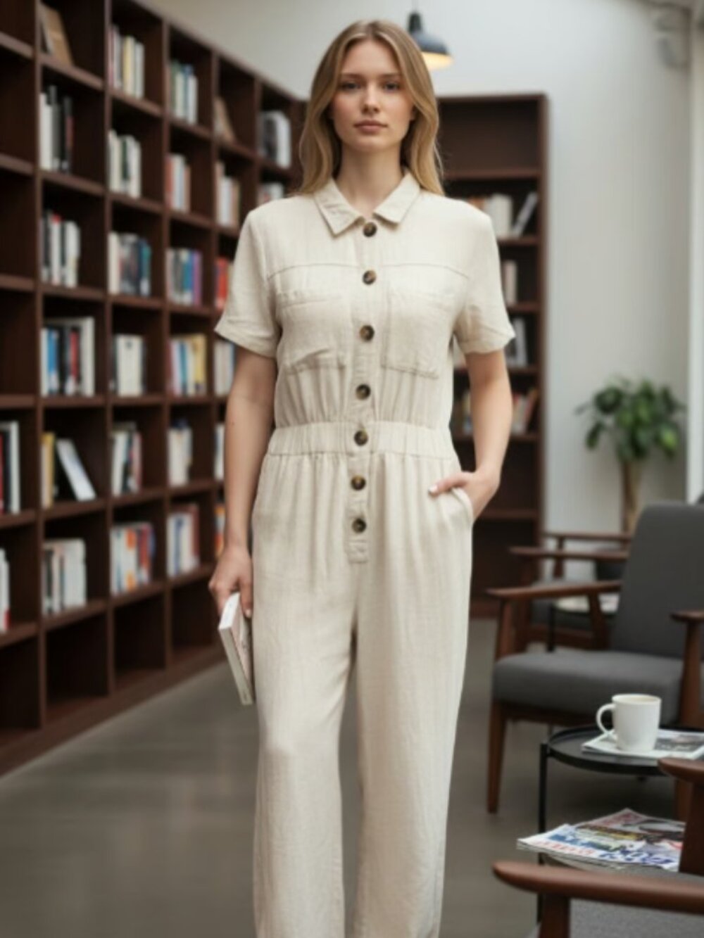 Roolee linen jumpsuit large pants short sleeve